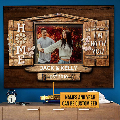 Alternative view of Personalized Couple Photo Home Is Wherever I'm With You Canvas Prints - Unframed Poster - Home Decor Wall Art