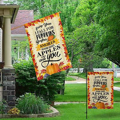 Alternative view of Every Year I Fall For Pumpkin Bonfires Smores Autumn Leaves Apples And You Garden Flag - House Flag