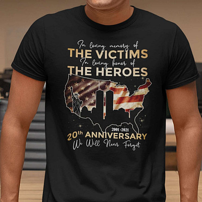 September 11th 20th Anniversary We Will Never Forget T-Shirt - V-Neck Shirt -  9/11 20th Anniversary Gift