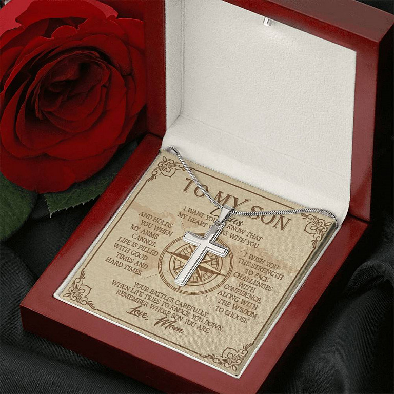 Personalized to My Son from Mom I Want You to Know That My Heart Walks with You Cross Pendant Necklace