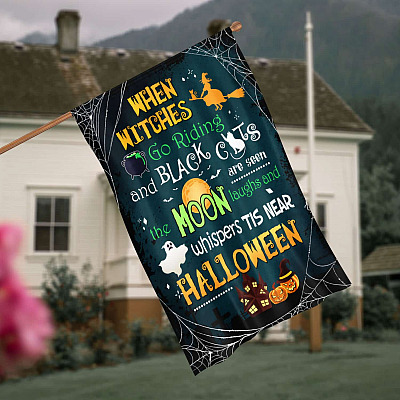 Alternative view of When Witches Go Riding And Black Cat Are Seen Tis Near Halloween Outdoor Indoor Garden Flag - House Flag