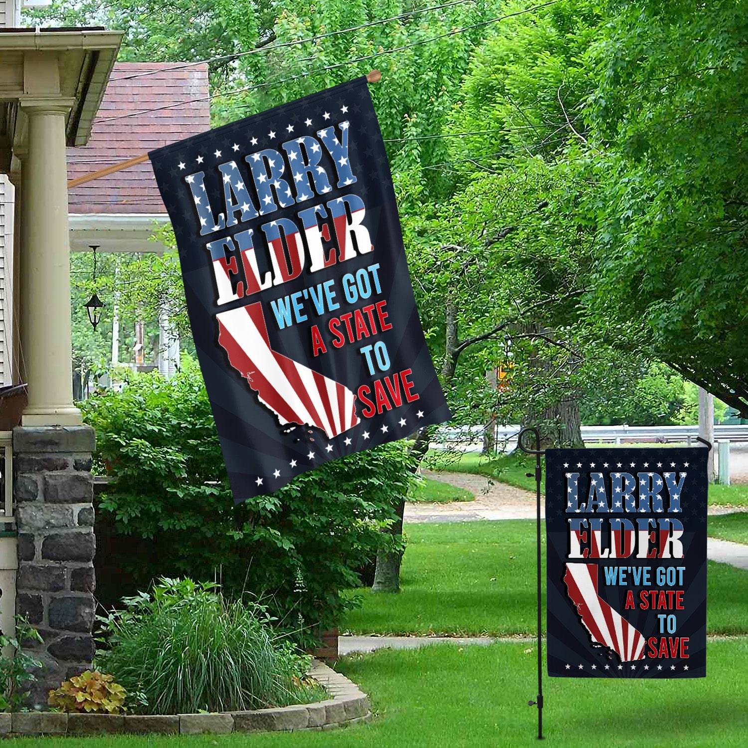 2KNG. Larry State Flag 30x40 Garden & House Mockup 1