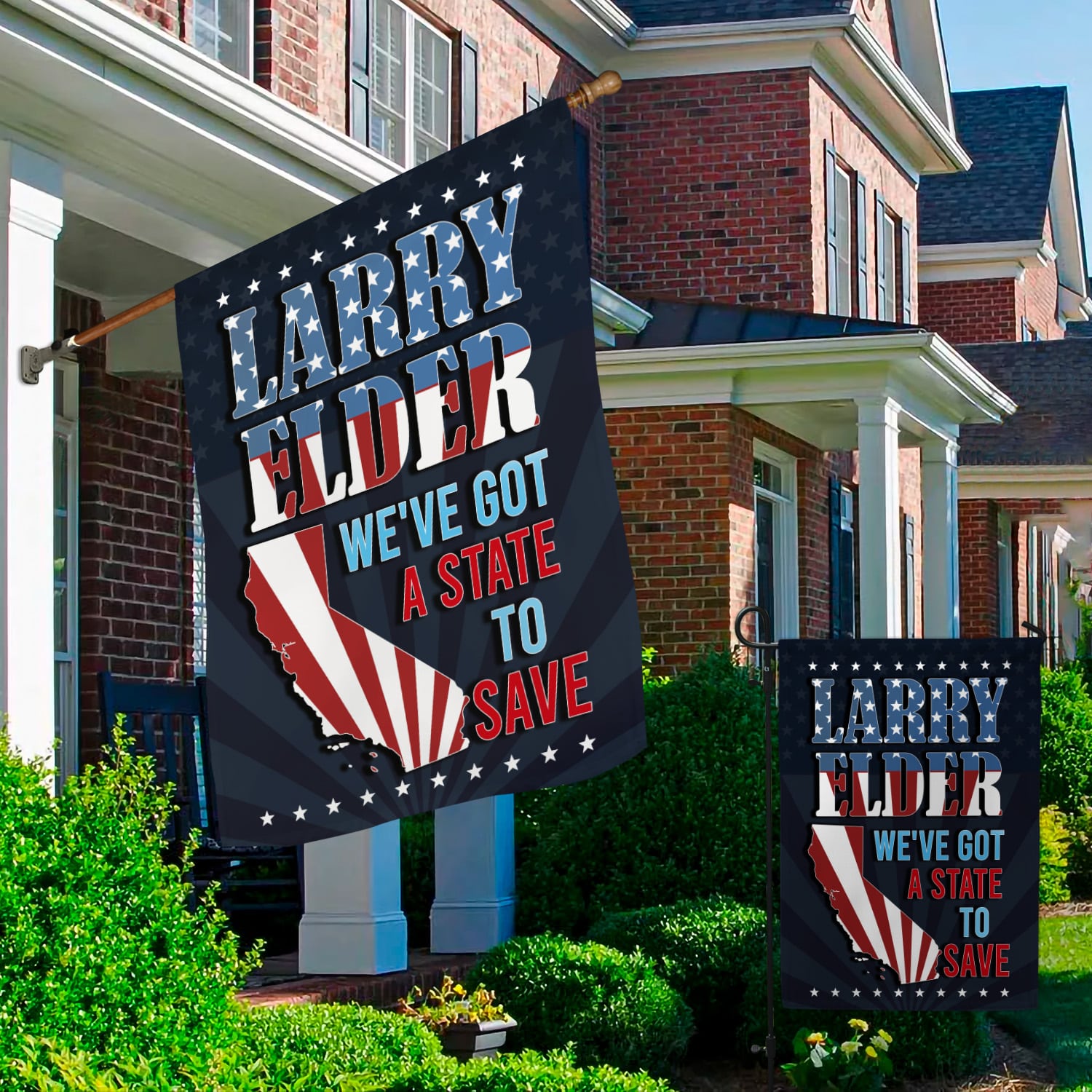 2KNG. Larry State Flag 30x40 Garden & House Mockup 2