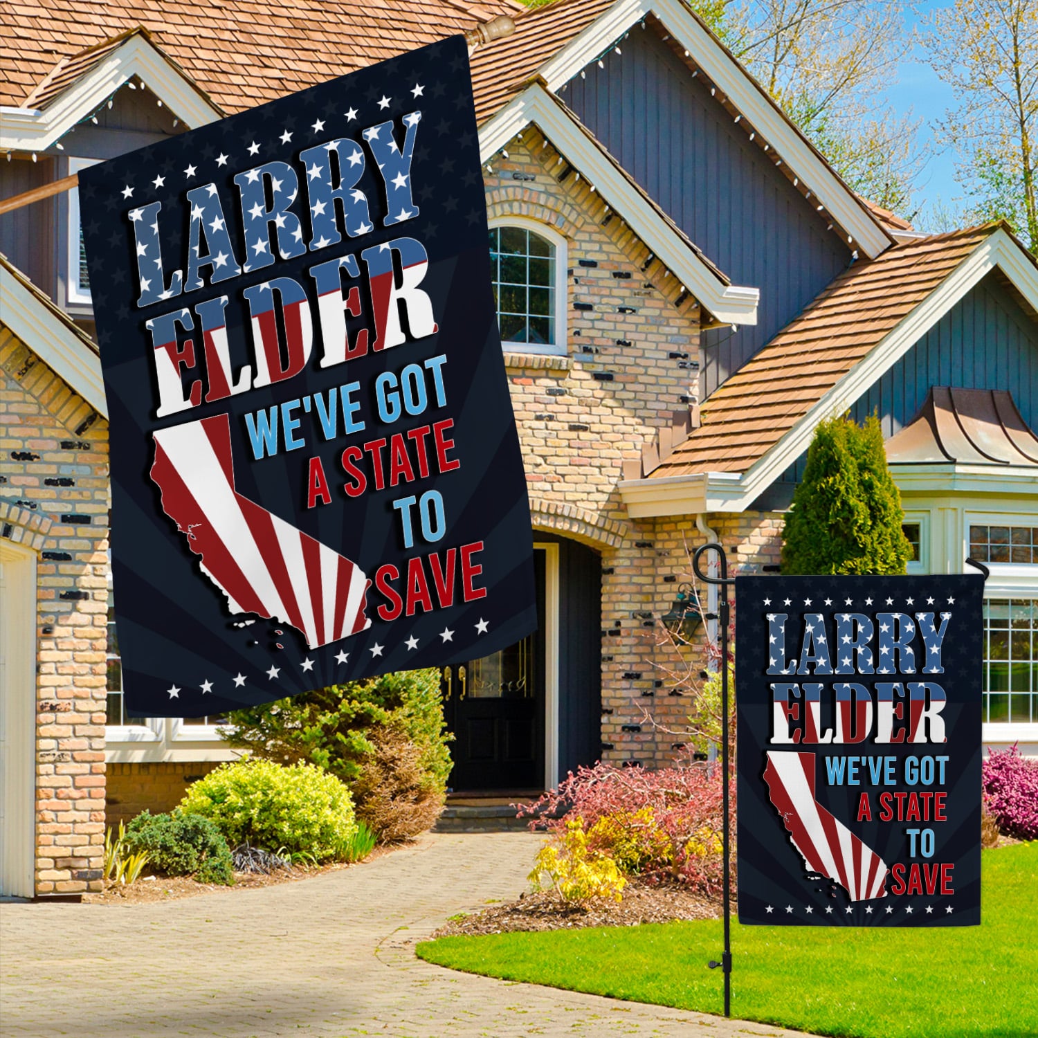 2KNG. Larry State Flag 30x40 Garden & House Mockup 3