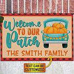 Personalized Family Name Welcome To Our Patch Doormat - Outdoor Indoor Doormat - Pumpkin Patch Fall Doormat