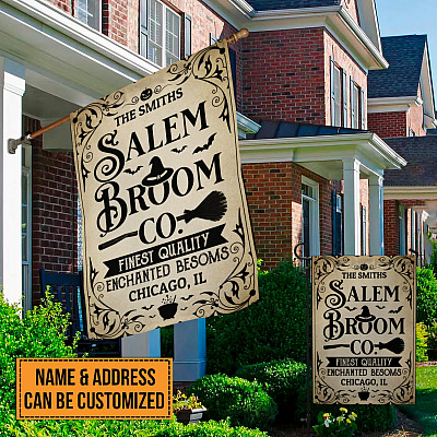 Alternative view of Personalized Family Name Salem Broom Co Finest Quality Enchanted Besoms Garden Flag - Halloween House Flag