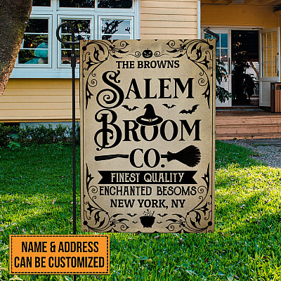 Personalized Family Name Salem Broom Co Finest Quality Enchanted Besoms Garden Flag - Halloween House Flag