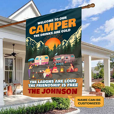 Alternative view of Personalized Family Name Welcome To Our Camper The Drinks Are Cold Decorative Garden Flag - House Flag - Happy Camping Flag