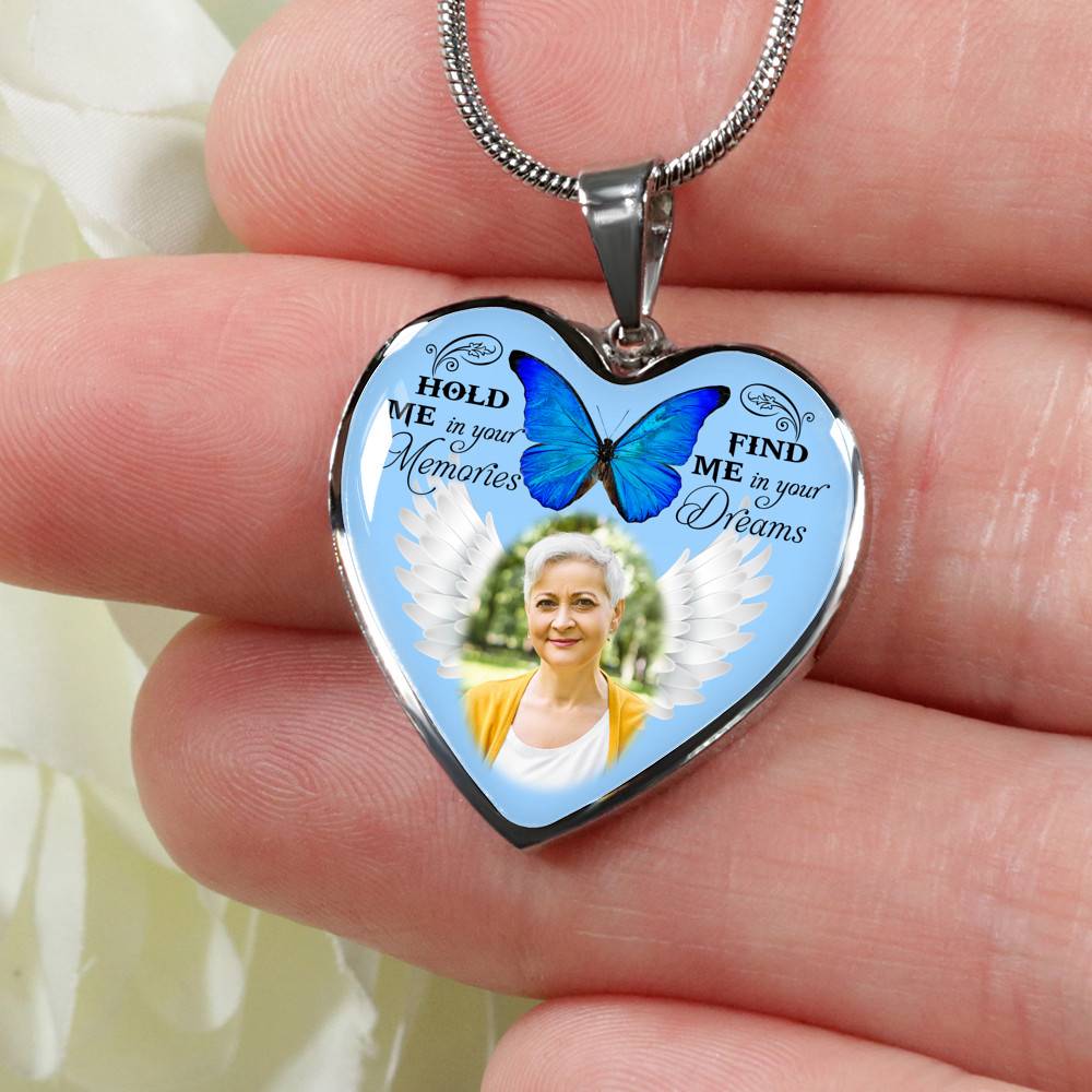 Hold Me In Your Memories Find Me In Your Dreams Personalized Photo Heart Pendant Necklace-Bangle Hold Me In Your Memories Find Me In Your Dreams Personalized Photo Heart Pendant Necklace-Bangle