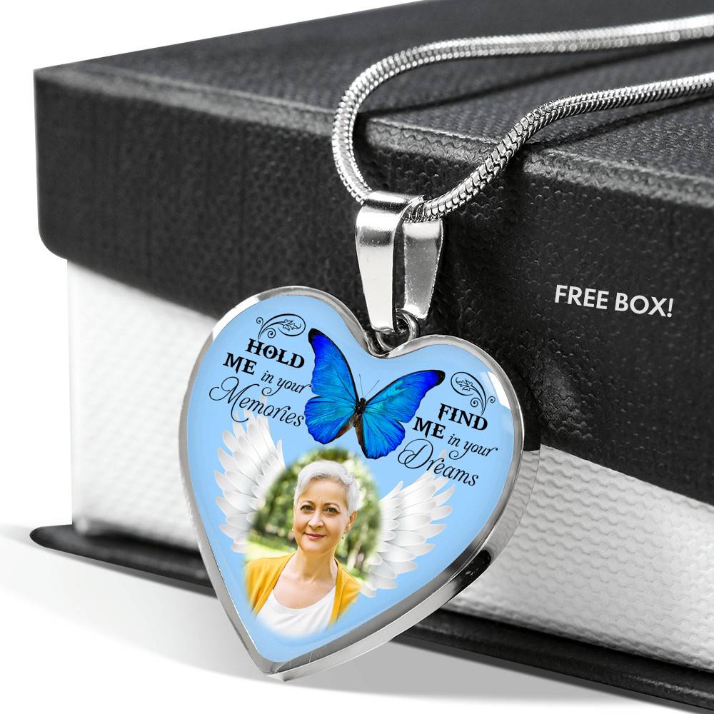 Hold Me In Your Memories Find Me In Your Dreams Personalized Photo Heart Pendant Necklace-Bangle Hold Me In Your Memories Find Me In Your Dreams Personalized Photo Heart Pendant Necklace-Bangle
