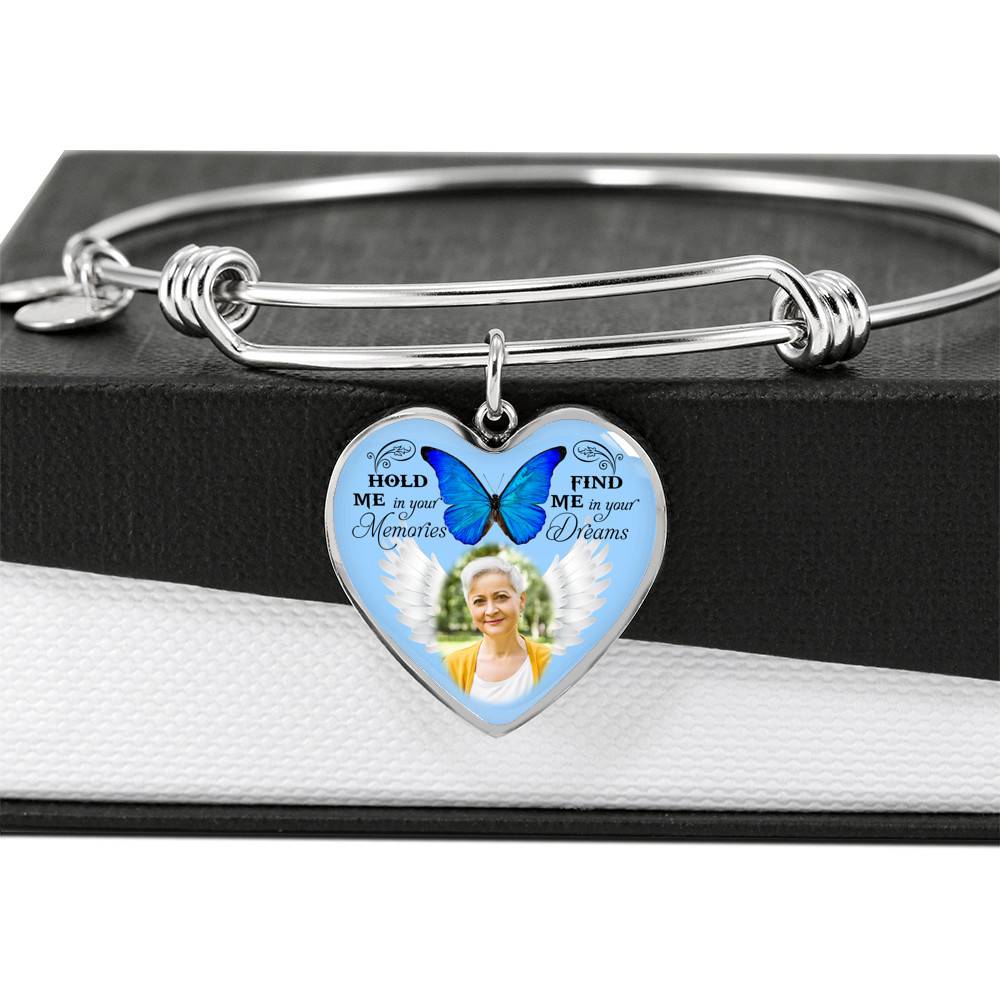 Hold Me In Your Memories Find Me In Your Dreams Personalized Photo Heart Pendant Necklace-Bangle Hold Me In Your Memories Find Me In Your Dreams Personalized Photo Heart Pendant Necklace-Bangle