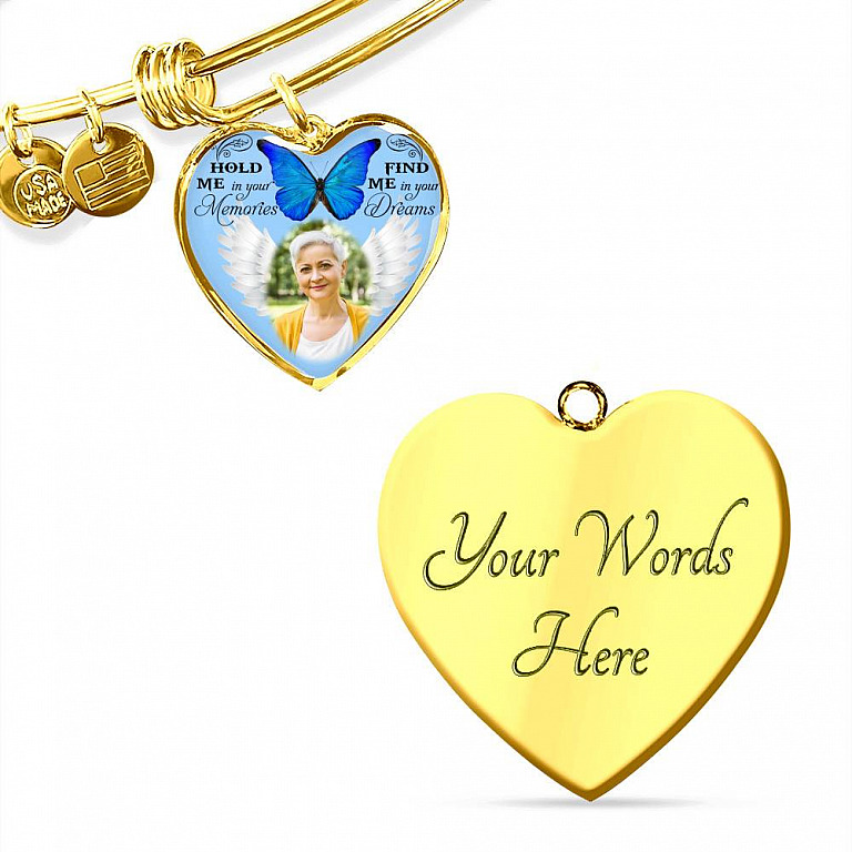 Hold Me In Your Memories Find Me In Your Dreams Personalized Photo Heart Pendant Necklace-Bangle