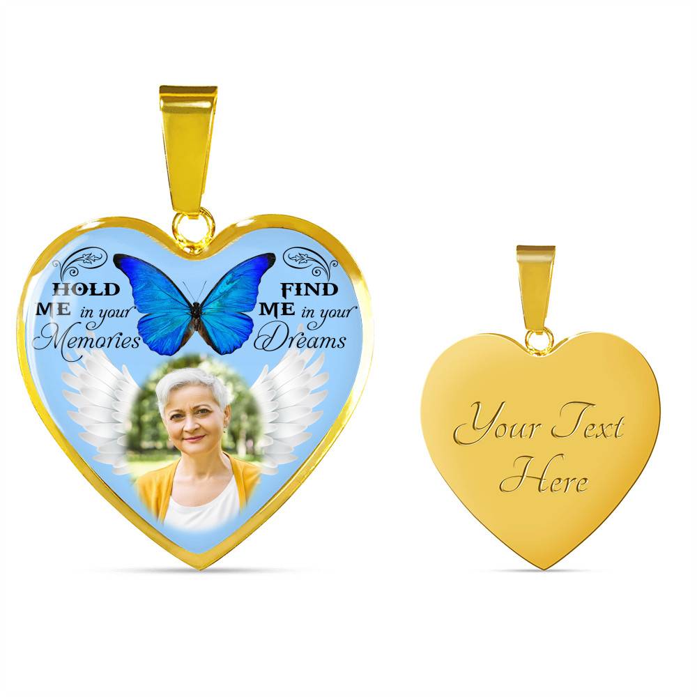 Hold Me In Your Memories Find Me In Your Dreams Personalized Photo Heart Pendant Necklace-Bangle Hold Me In Your Memories Find Me In Your Dreams Personalized Photo Heart Pendant Necklace-Bangle