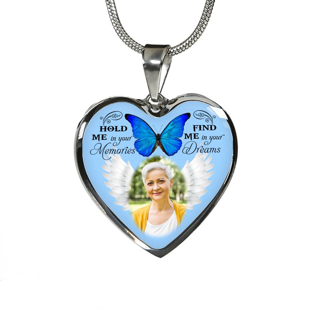 Hold Me In Your Memories Find Me In Your Dreams Personalized Photo Heart Pendant Necklace-Bangle Hold Me In Your Memories Find Me In Your Dreams Personalized Photo Heart Pendant Necklace-Bangle