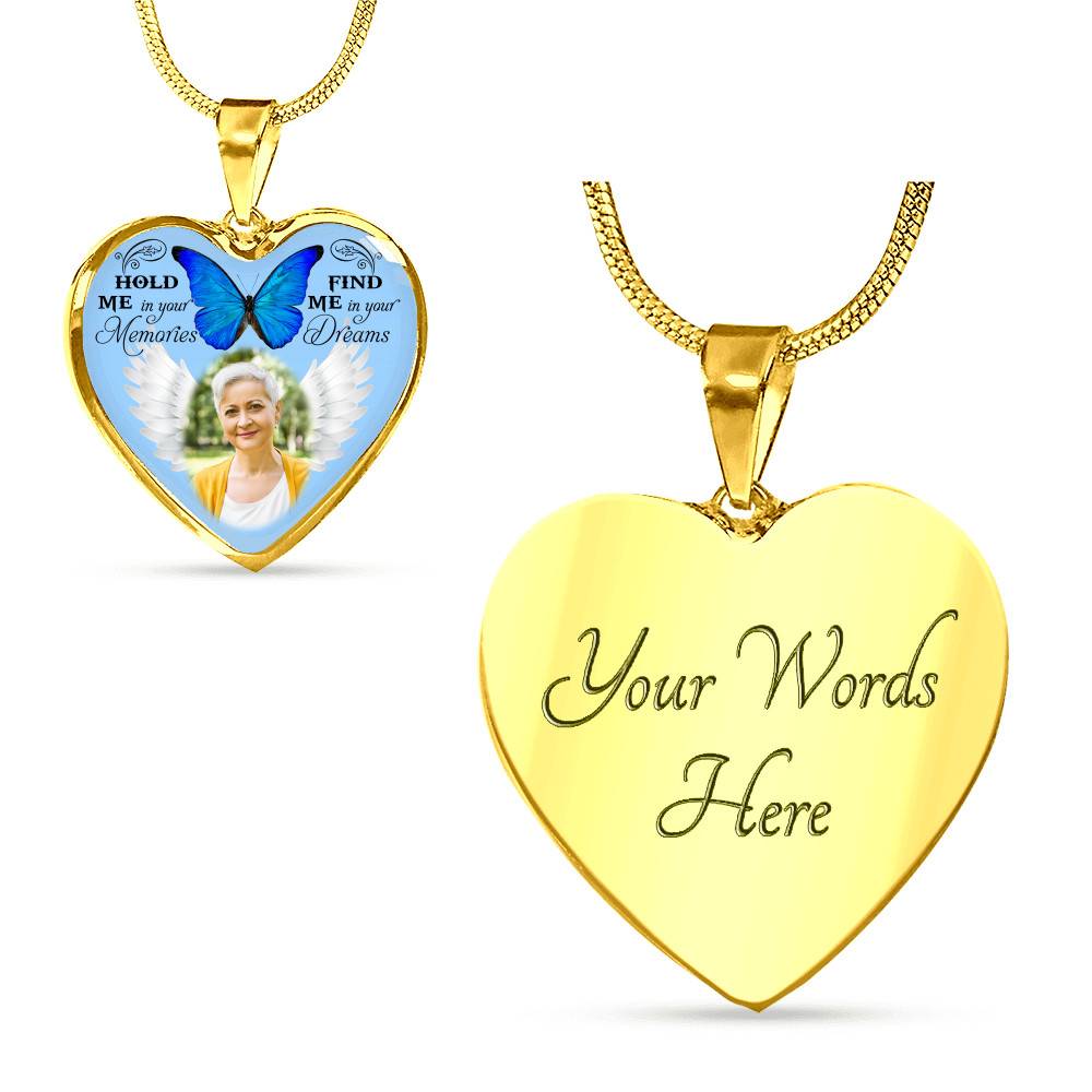 Hold Me In Your Memories Find Me In Your Dreams Personalized Photo Heart Pendant Necklace-Bangle Hold Me In Your Memories Find Me In Your Dreams Personalized Photo Heart Pendant Necklace-Bangle
