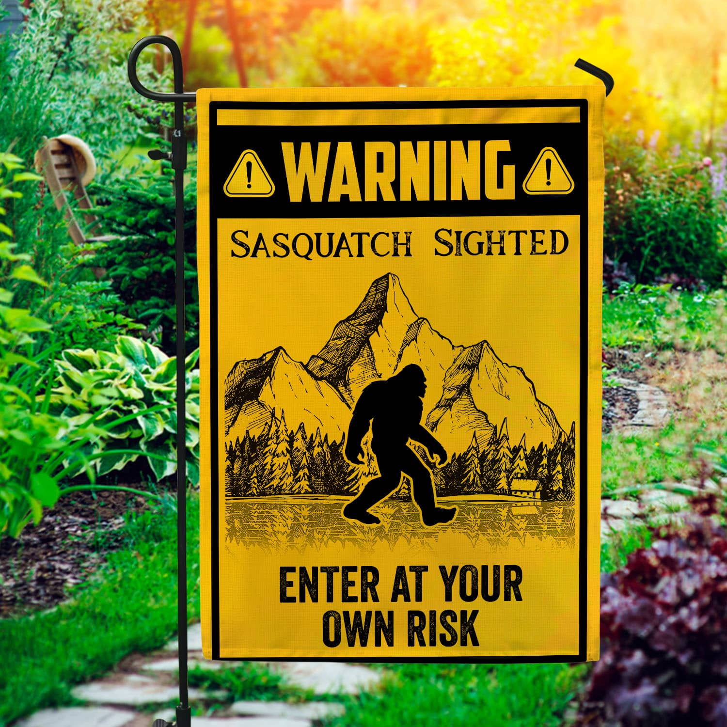 6BN. Sasquatch Sighted 30x40 Garden Flag Mockup 1