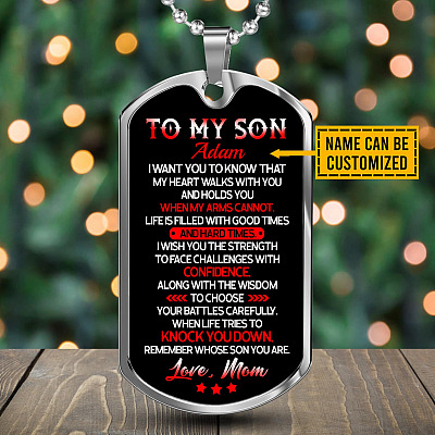 Personalized to My Son from Mom I Want You to Know That My Heart Walks with You Dog Tag Pendant Necklace