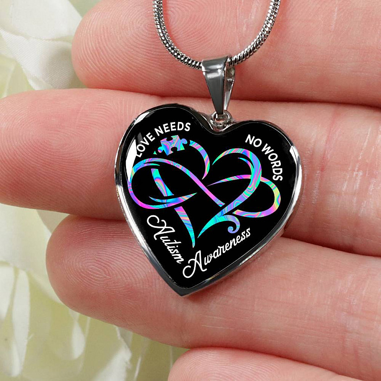 Autism Awareness Love Needs No Words Heart Pendant Necklace - Autism Gift Ideas