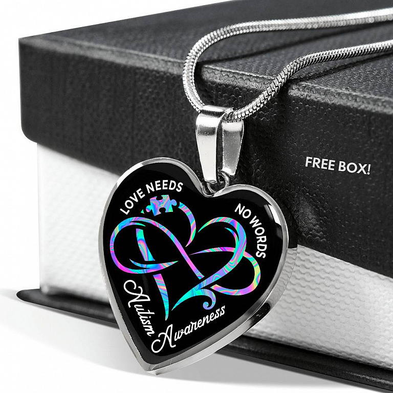 Autism Awareness Love Needs No Words Heart Pendant Necklace - Autism Gift Ideas