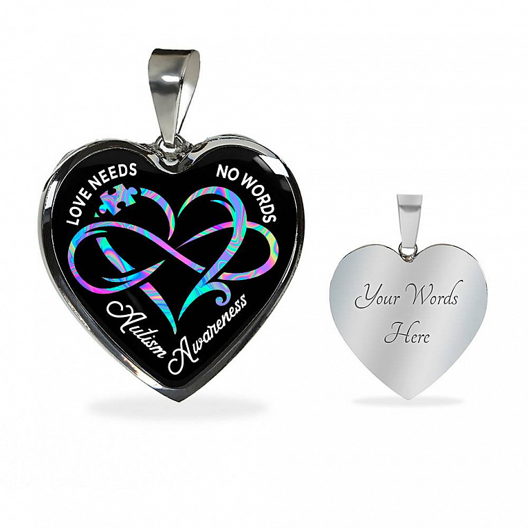 Autism Awareness Love Needs No Words Heart Pendant Necklace - Autism Gift Ideas