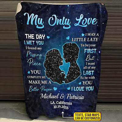 Alternative view of My Only Love the Day I Met You I Found My Missing Piece You Complete Me Personalized Star Map Blanket - Gift for Couple Wife Wedding Anniversary