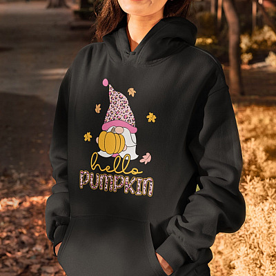 Alternative view of Hello Pumpkin Gnome Hoodie - Sweatshirt - Long Sleeve - Hello Fall Leopard Pumpkin Shirt