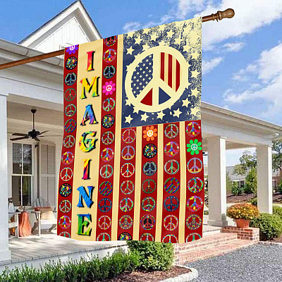 Imagine Peace Symbol American Outdoor House Flag - Peace Sign Home Garden Flag