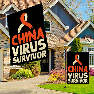 Alternative view of China Virus Survivor Outdoor Garden Flag - House Flag - Wall Flag - Anti China Flag