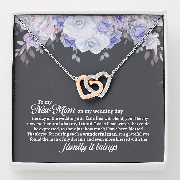 To My New Mom On My Wedding Day You'll Be My New Mother And Also My Friend Interlocking Hearts Pendant Necklace - Mother In Law Gift - Interlocking Hearts Necklace
