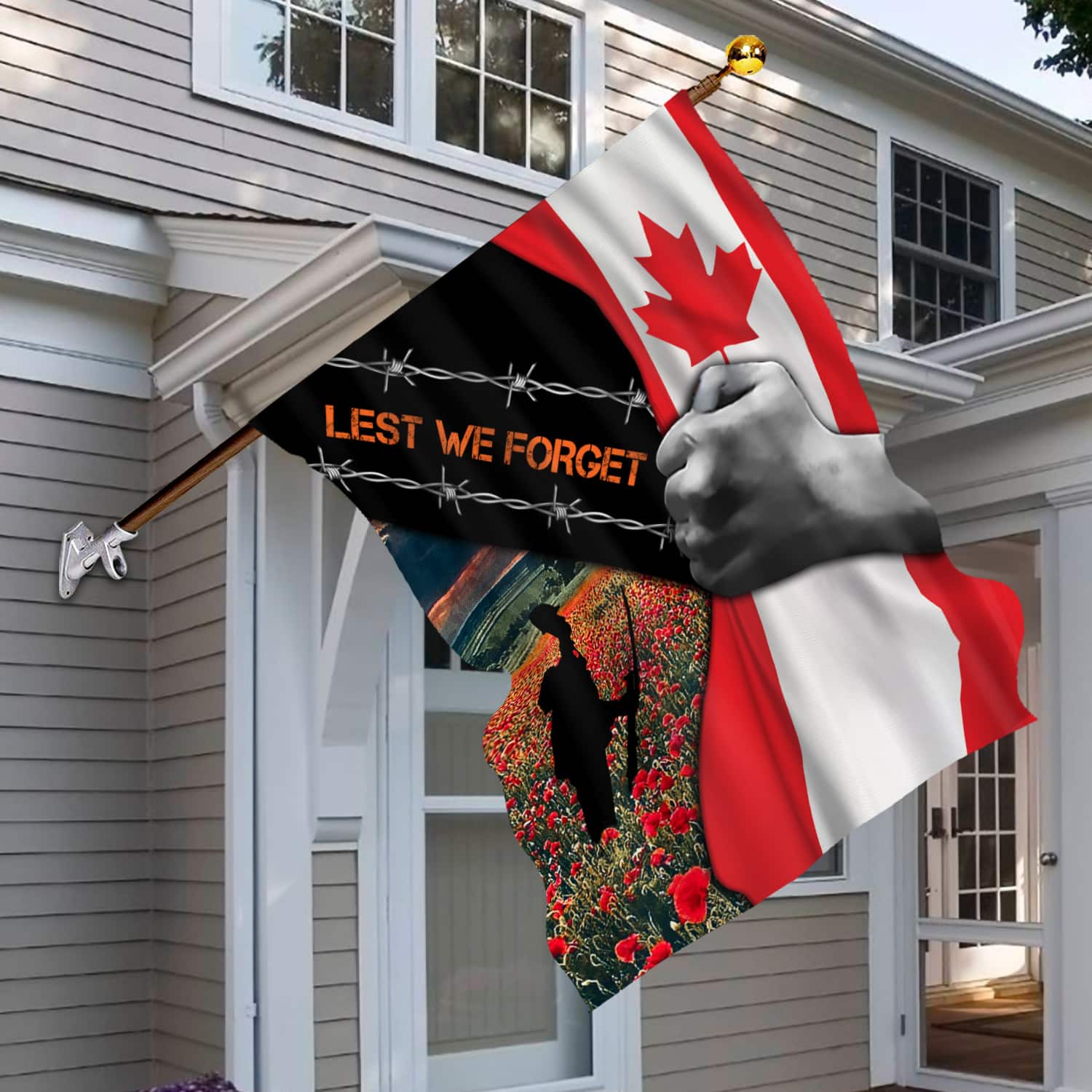 5KT. Lest We Forget Canada Flag 30x40 House Flag Mockup 6