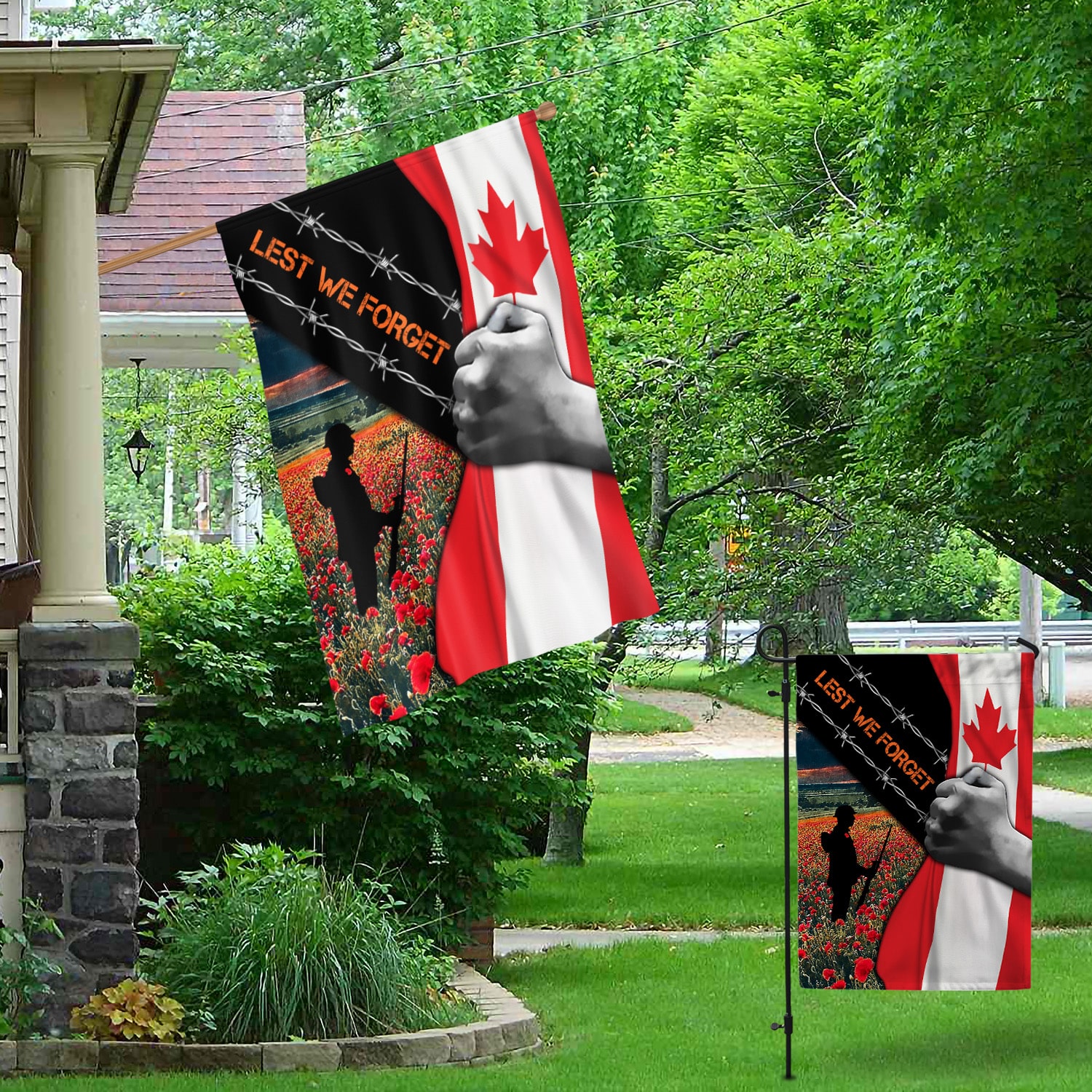 5KT. Lest We Forget Canada Flag 30x40 Garden & House Mockup 1