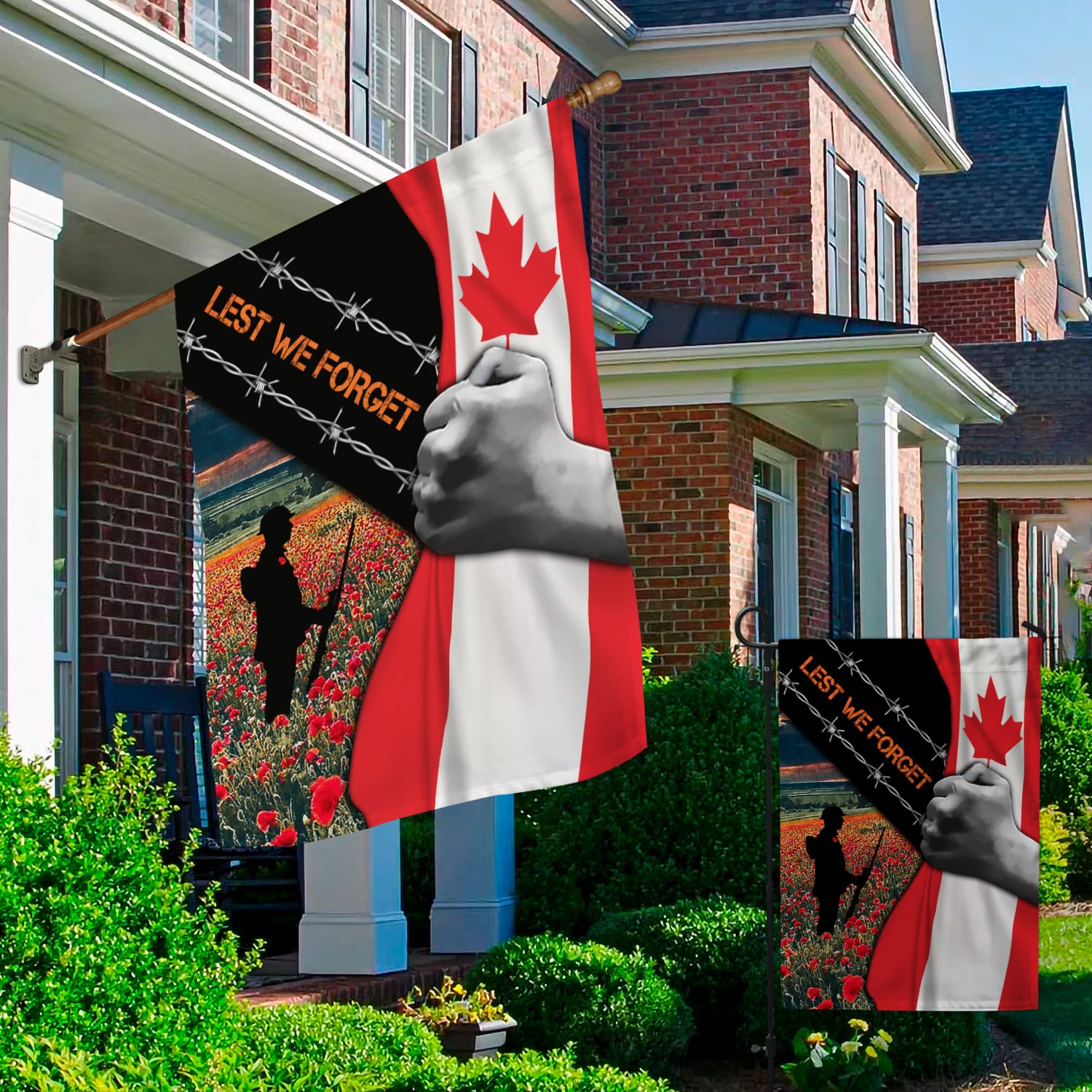 5KT. Lest We Forget Canada Flag 30x40 Garden & House Mockup 2