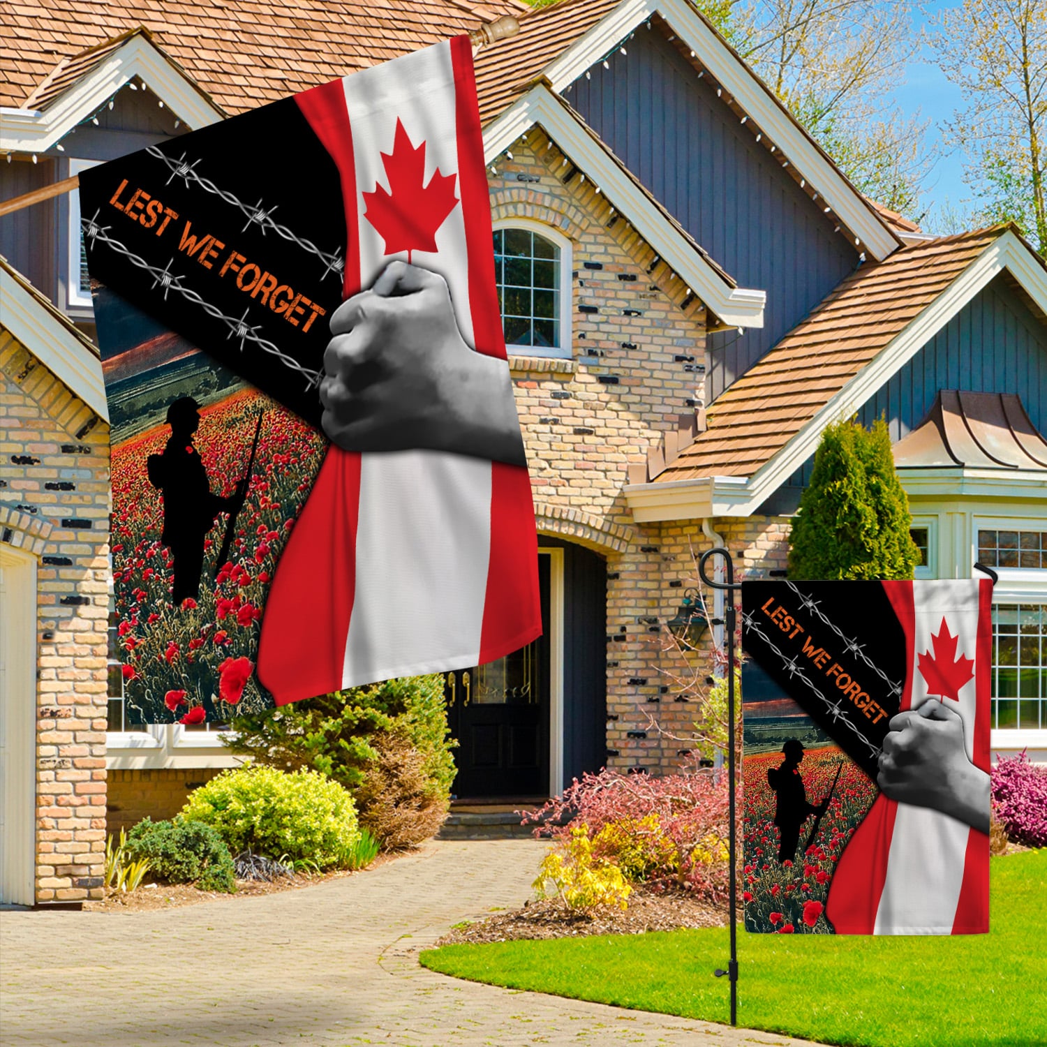 5KT. Lest We Forget Canada Flag 30x40 Garden & House Mockup 3
