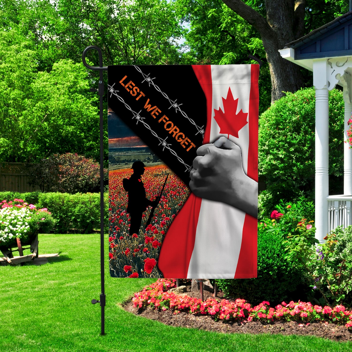 5KT. Lest We Forget Canada Flag 30x40 Garden Flag Mockup 2