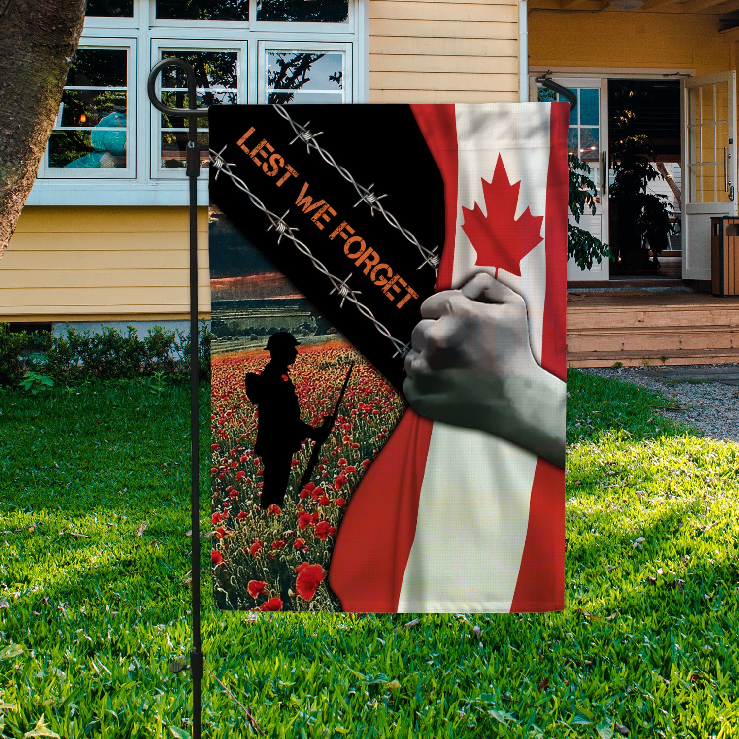 5KT. Lest We Forget Canada Flag 30x40 Garden Flag Mockup 3