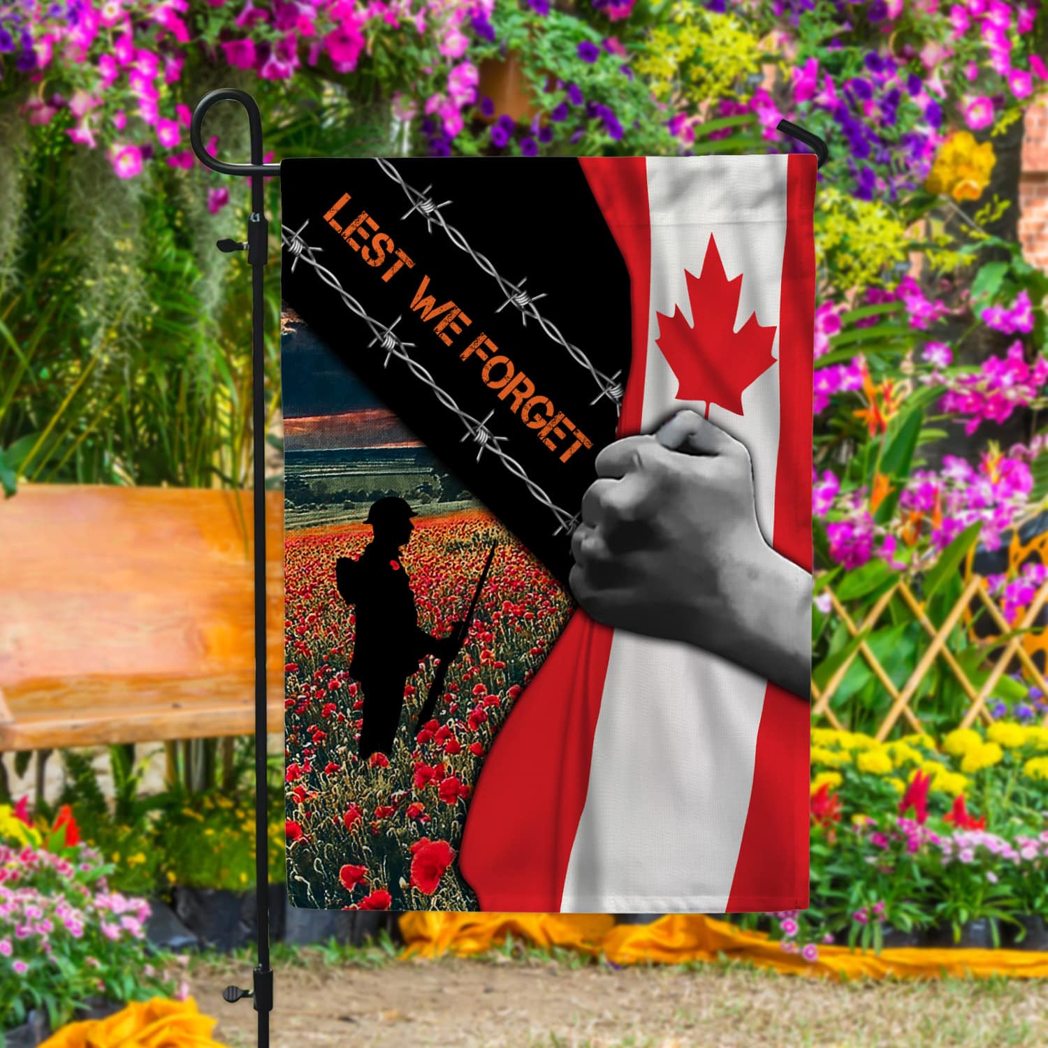 5KT. Lest We Forget Canada Flag 30x40 Garden Flag Mockup 4