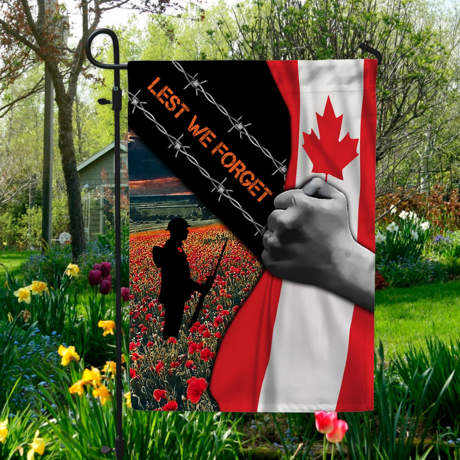 5KT. Lest We Forget Canada Flag 30x40 Garden Flag Mockup 5