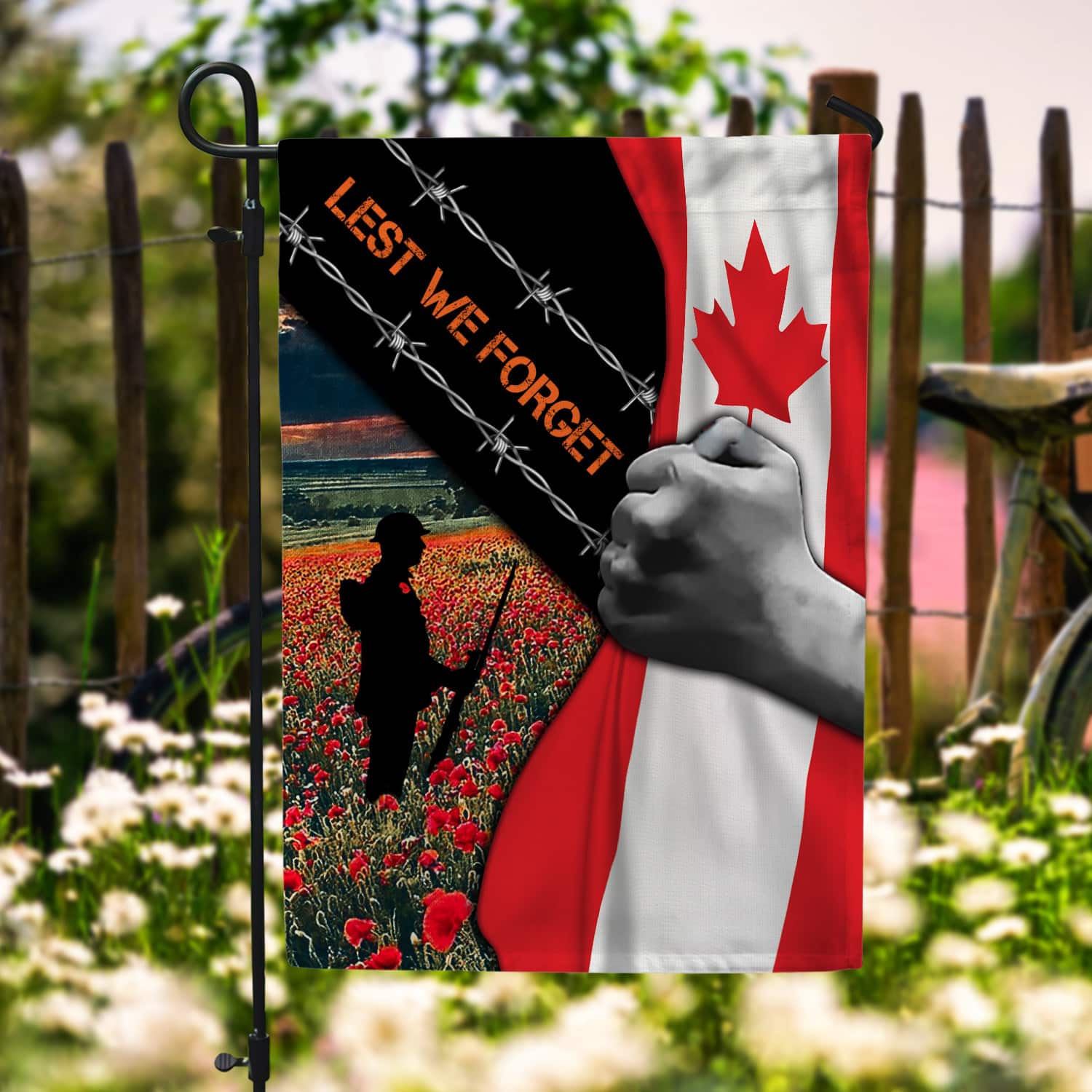 5KT. Lest We Forget Canada Flag 30x40 Garden Flag Mockup 6
