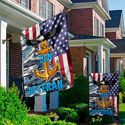 Alternative view of USN Veteran Decorative Garden Flag - Indoor Outdoor Flag - House Flag - United States Navy Flag