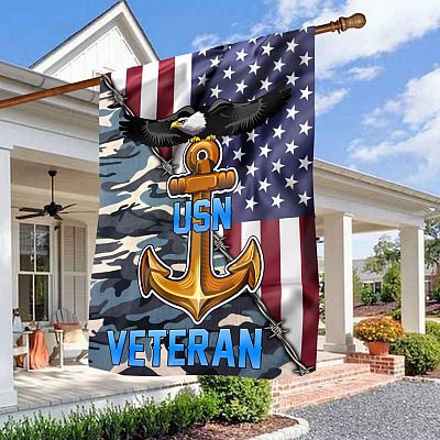 USN Veteran Decorative Garden Flag - Indoor Outdoor Flag - House Flag - United States Navy Flag