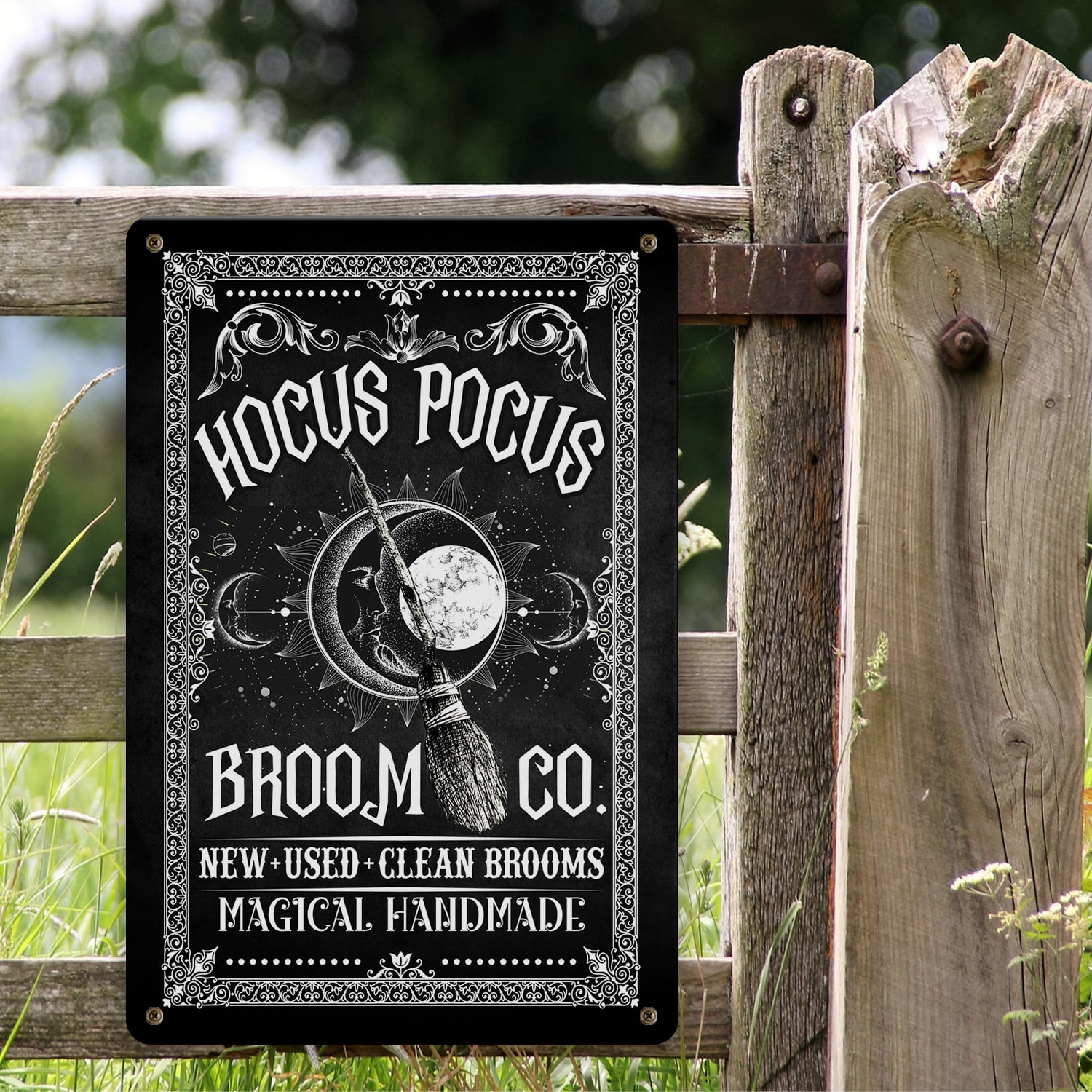 4NH. Pocus Broom(5) Metal Sign Mockup 2