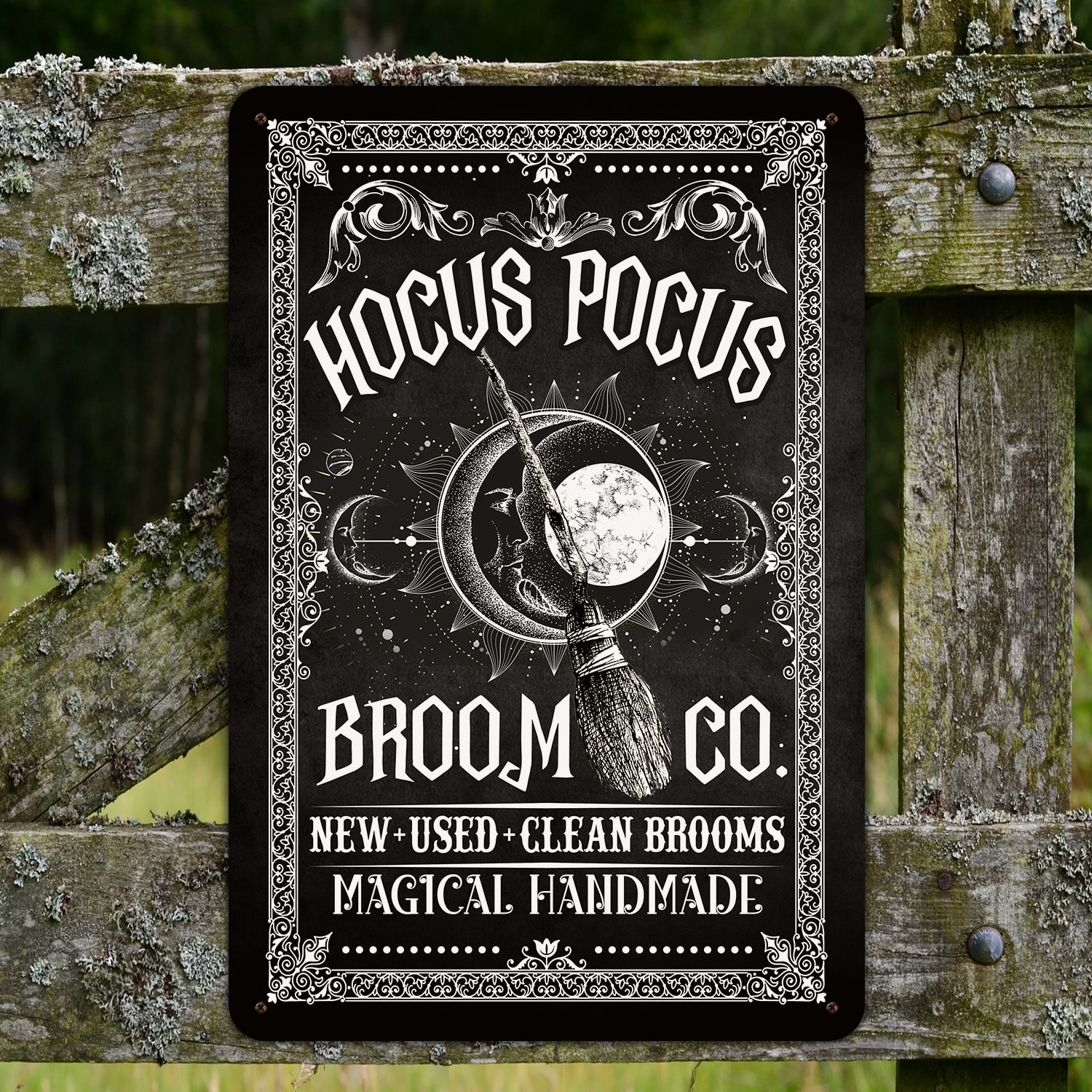 4NH. Pocus Broom(5) Metal Sign Mockup 4