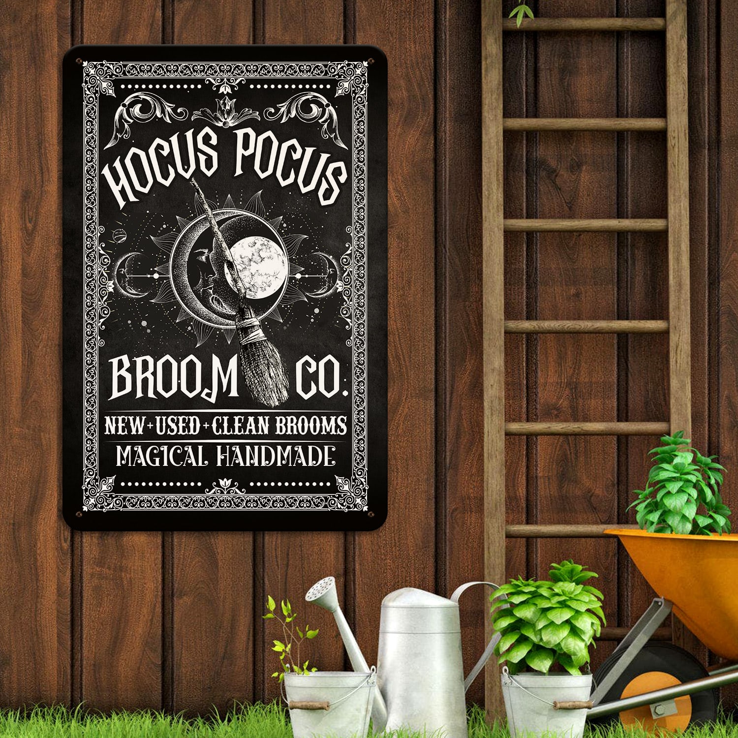 4NH. Pocus Broom(5) Metal Sign Mockup 12
