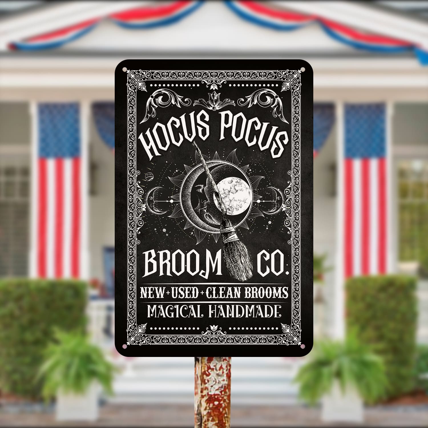4NH. Pocus Broom(5) Metal Sign Mockup 13