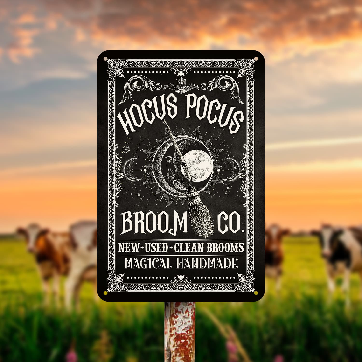 4NH. Pocus Broom(5) Metal Sign Mockup 14