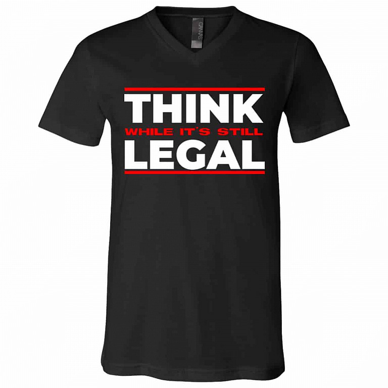 Think While It's Tshirt, Black, V-Neck T-Shirt