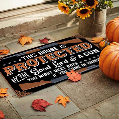 Alternative view of This House Is Protected By The Good Lord And A Gun You Might Meet Both If You Come In Uninvited Doormat