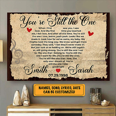 Personalized Vintage Song Lyrics Canvas - Custom Name Anniversary Wedding Gift Home Decor Wall Art - Poster