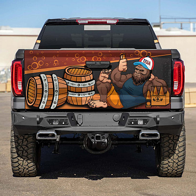 Bigfoot Drinking Beer Truck Tailgate Decal Sticker Wrap - Funny Realistic Daryl Sasquatch Graphic Decal Bumper Sticker