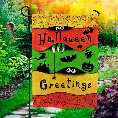 Halloween Greetings Witch Monster Pumpkin Spider Bat Ghost Outdoor Indoor Garden Flag - House Flag -Wall Flag